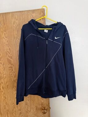 Nike Dark Blue Full-Zip Hoodie with White Swoosh